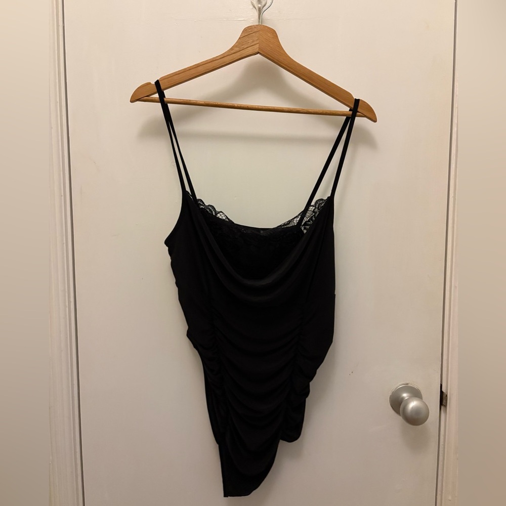 Boohoo Black Lace Trim Bodysuit